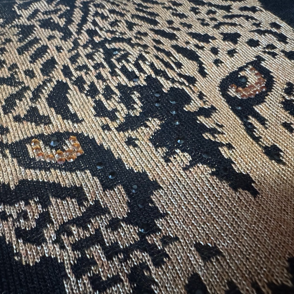 Vintage Escada Leopard Twin Set | Amber Rhinestone Sparkle Shell + Cardigan - Picture 8 of 14